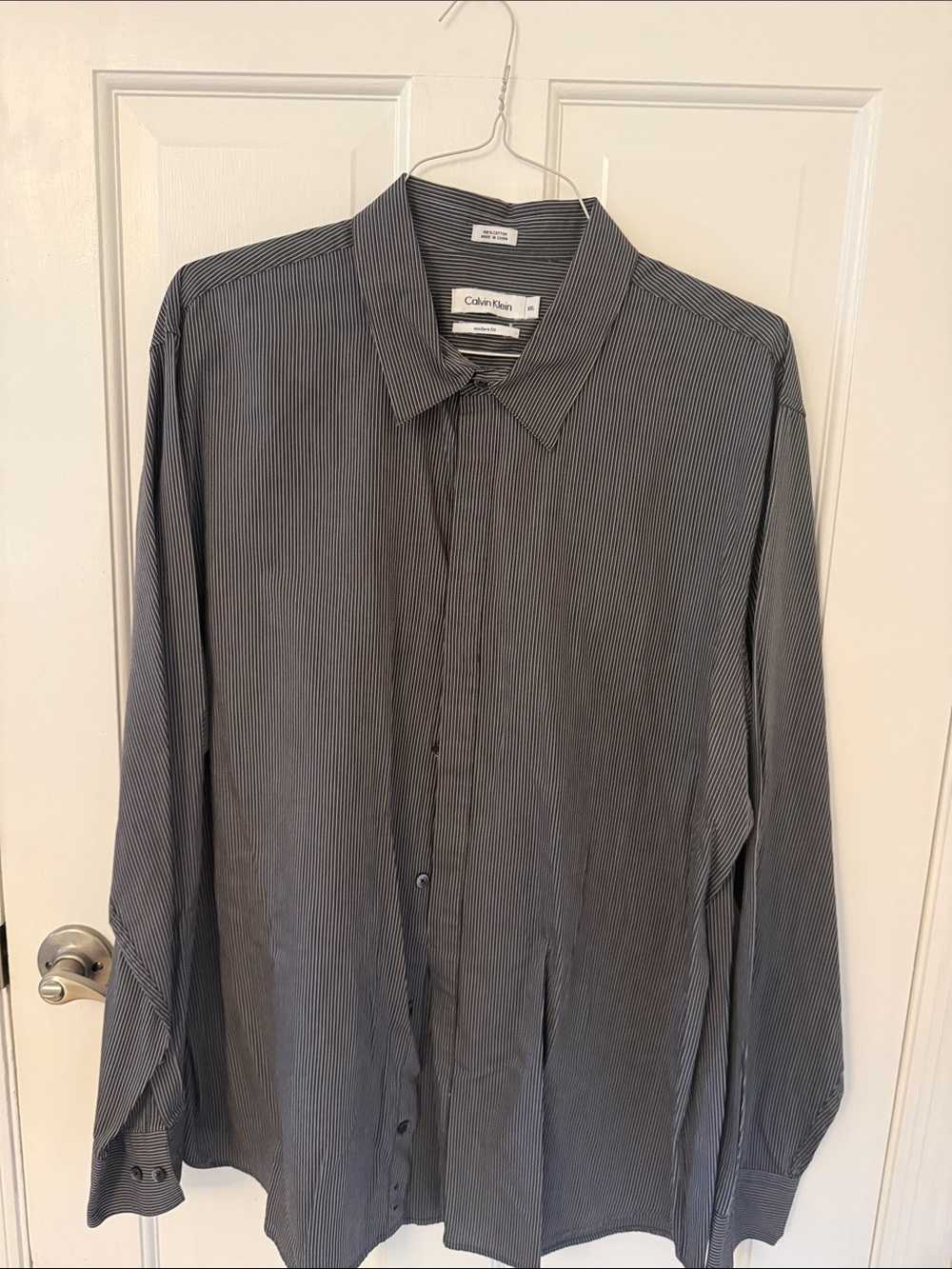 Calvin Klein Men’s Gray Black Micro-Striped Button-Down Shirt
